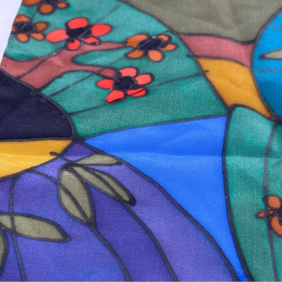 SILKSCAPES vintage silk multicolor silk scarf fish floral bamboo abstract USA - Picture 4 of 12
